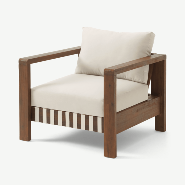 Zambra Garden Accent Lounge Chair, Dark Acacia Wood & Natural White