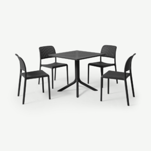Nardi 4 Seat Dining Set, Dark Grey Fibreglass & Resin