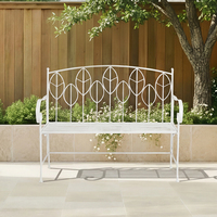 Antique White Leaf Design Rustic Metal Garden Bench